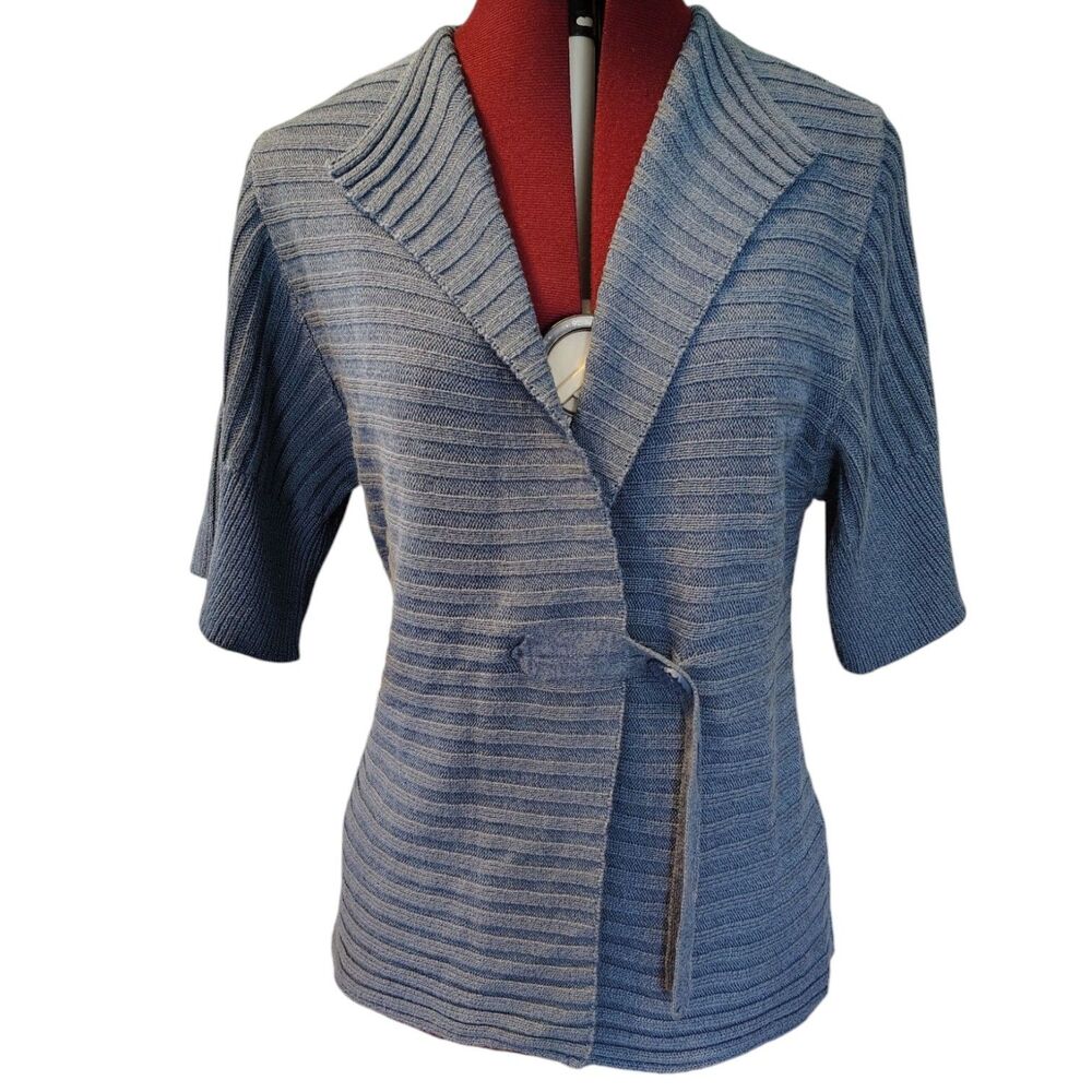 Putorti Unique Blue Cable Knit Front Strap Closure Short Sleeve Sweater Size M